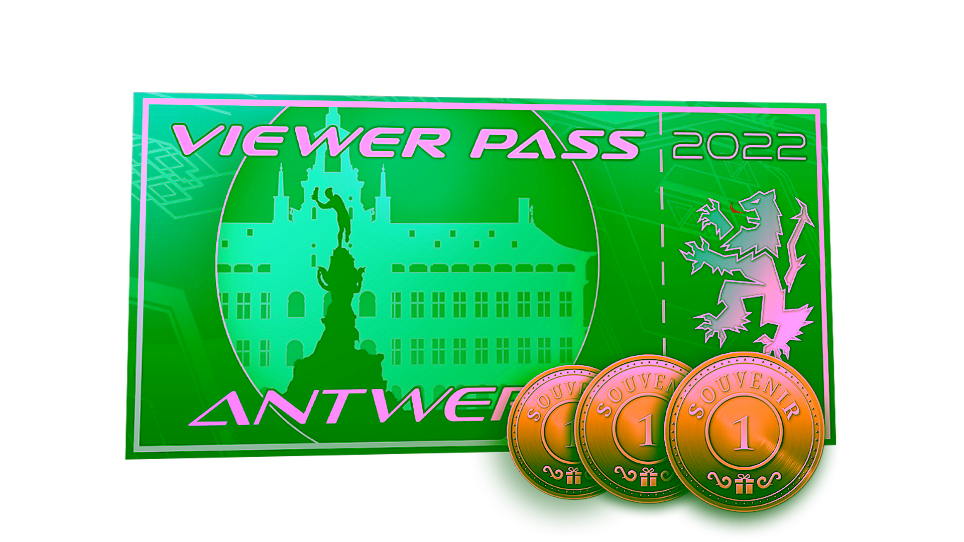 Display for Antwerp 2022 Viewer Pass + 3 Souvenir Tokens