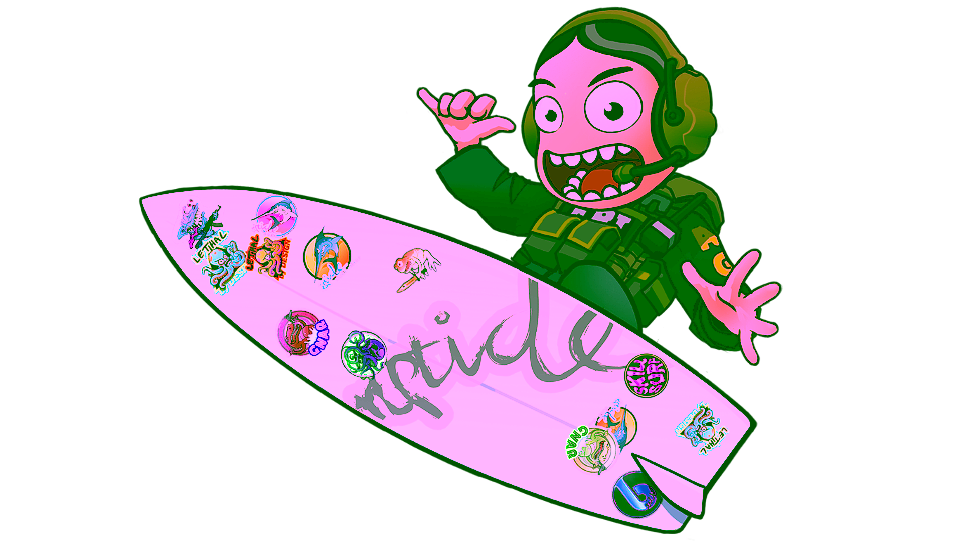 Display for Riptide Surf Shop Sticker Collection